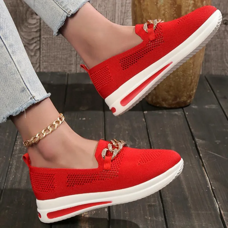 Women's Breathable Mesh Slip-On Sneakers with Cushioned Sole and Chain Detail sold by Hensley London product image thumbnail 5