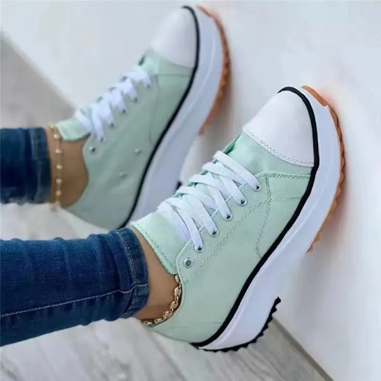 Women's Canvas Platform Sneakers with Lace-Up Design and Thick Sole for Casual Style sold by Hensley London product image thumbnail 4