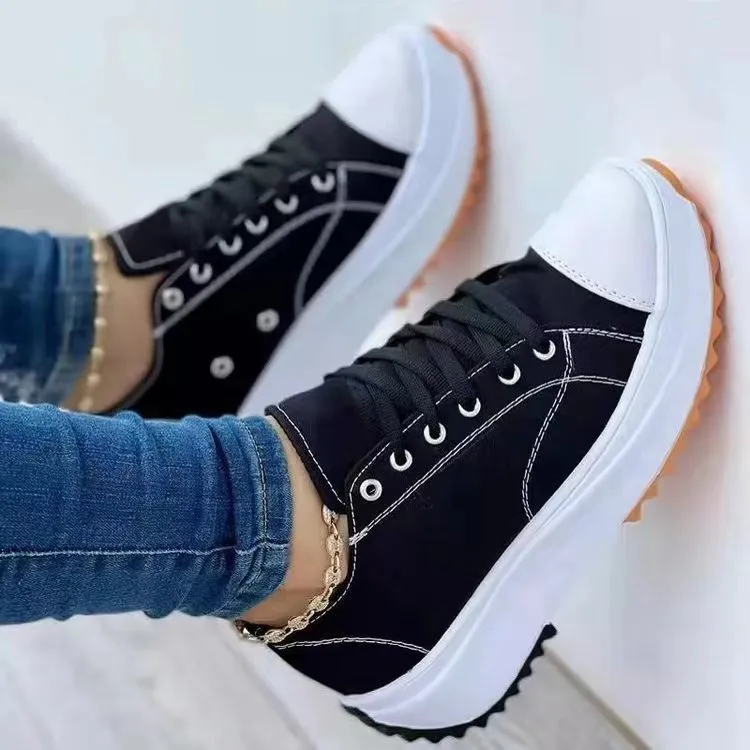 Women's Canvas Platform Sneakers with Lace-Up Design and Thick Sole for Casual Style sold by Hensley London product image thumbnail 5