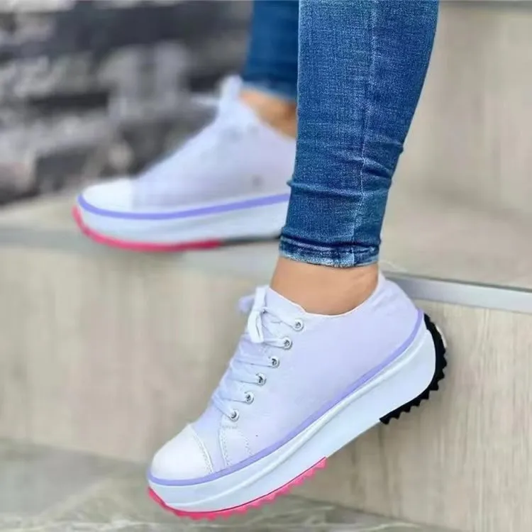 Women's Canvas Platform Sneakers with Lace-Up Design and Thick Sole for Casual Style sold by Hensley London