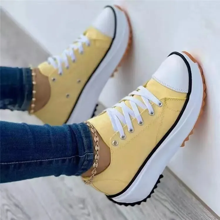 Women's Canvas Platform Sneakers with Lace-Up Design and Thick Sole for Casual Style sold by Hensley London product image thumbnail 3