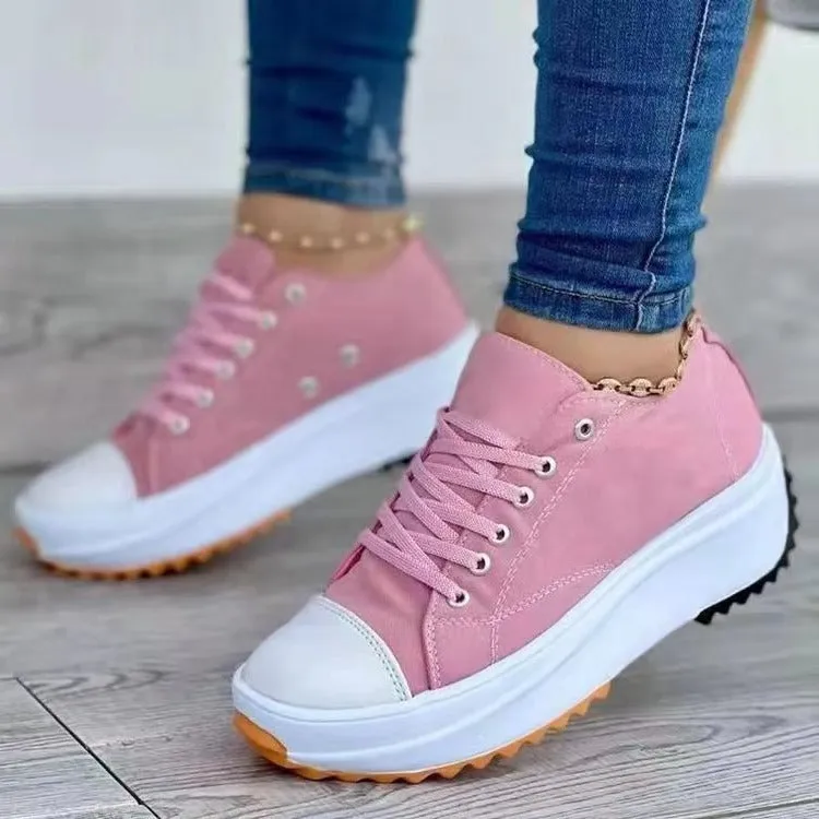 Women's Canvas Platform Sneakers with Lace-Up Design and Thick Sole for Casual Style sold by Hensley London product image thumbnail 2