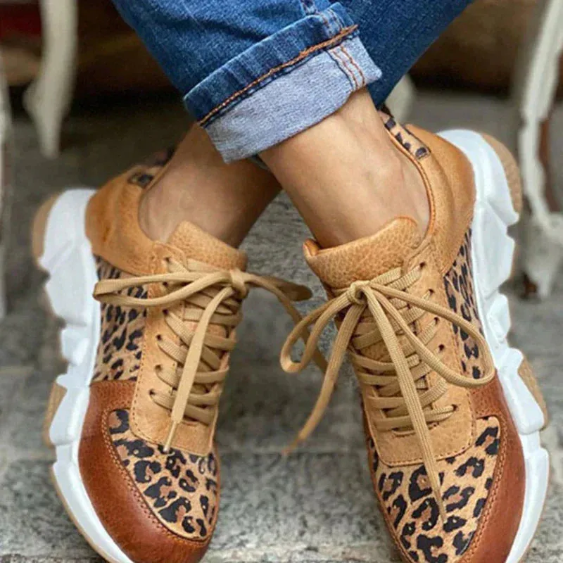Women's Lace-Up Sneakers with Animal Print Accents and Cushioned Sole for Everyday Comfort sold by Hensley London product image thumbnail 5