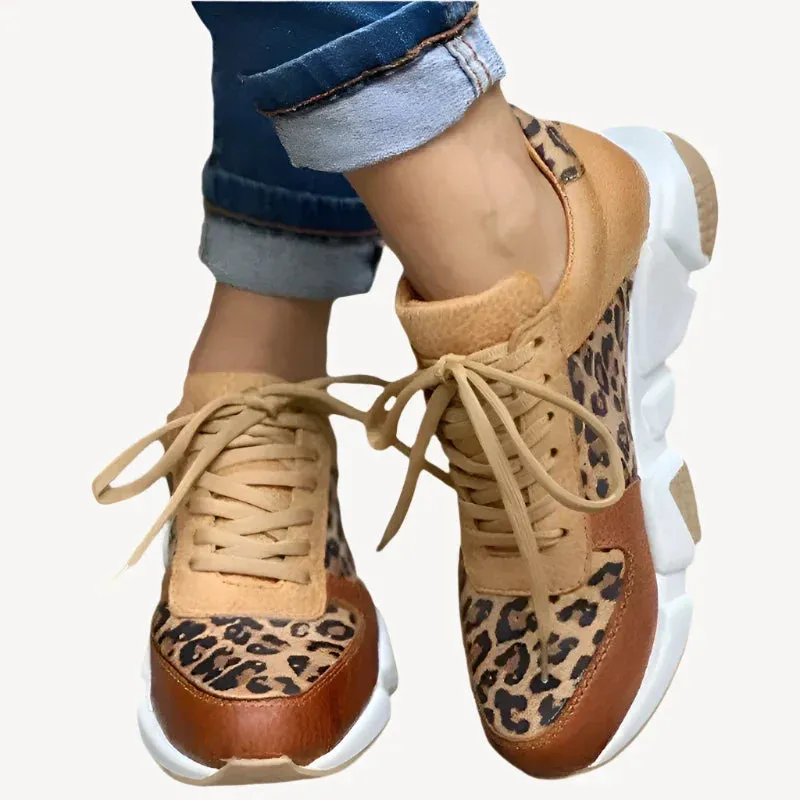 Women's Lace-Up Sneakers with Animal Print Accents and Cushioned Sole for Everyday Comfort sold by Hensley London