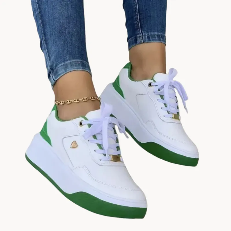 Women's White Platform Sneakers with Cushioned Sole – Lace-Up Faux Leather Casual Footwear sold by Hensley London