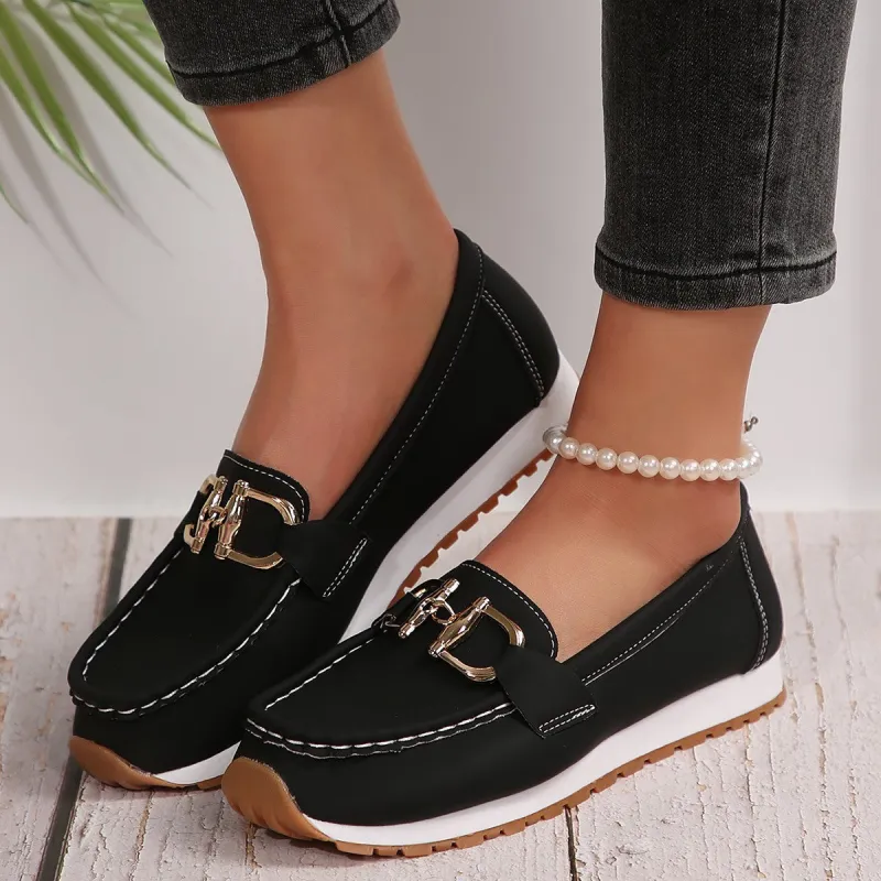 Women's Slip-On Platform Sneakers with Chain Detail – Casual Moc Toe Design sold by Hensley London