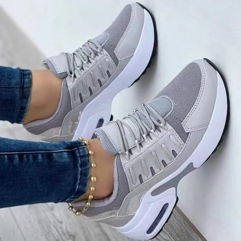 Women's White Sneakers - Breathable Mesh Athletic Shoes with Platform Sole and Cushioned Lace-Up Fit for Walking and Casual Wear sold by Hensley London product image thumbnail 3