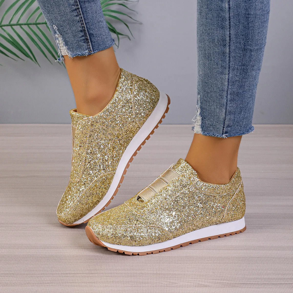 Women's Slip-On Sneakers with Sequin Upper and Cushioned Sole - Low Profile Casual Shoes sold by Hensley London product image thumbnail 2