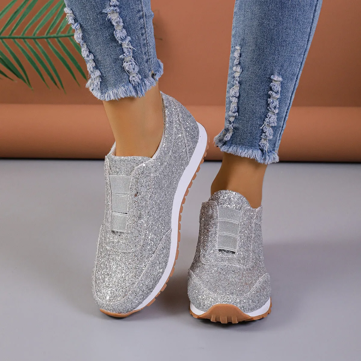Women's Slip-On Sneakers with Sequin Upper and Cushioned Sole - Low Profile Casual Shoes sold by Hensley London product image thumbnail 3