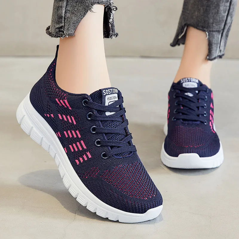 Women's White Sneakers - Breathable Knit Low-Top Lace-Up Casual Walking Shoes with Cushioned Sole sold by Hensley London product image thumbnail 3