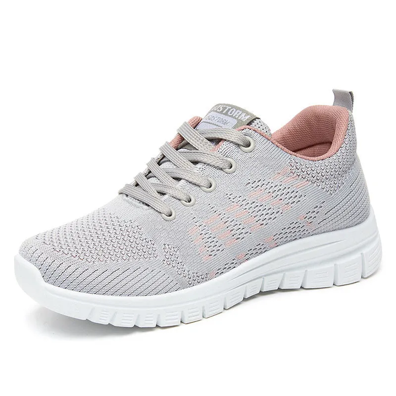 Women's White Sneakers - Breathable Knit Low-Top Lace-Up Casual Walking Shoes with Cushioned Sole sold by Hensley London product image thumbnail 4