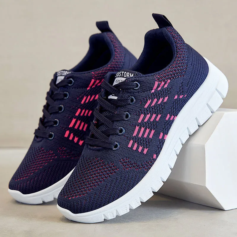 Women's White Sneakers - Breathable Knit Low-Top Lace-Up Casual Walking Shoes with Cushioned Sole sold by Hensley London product image thumbnail 2