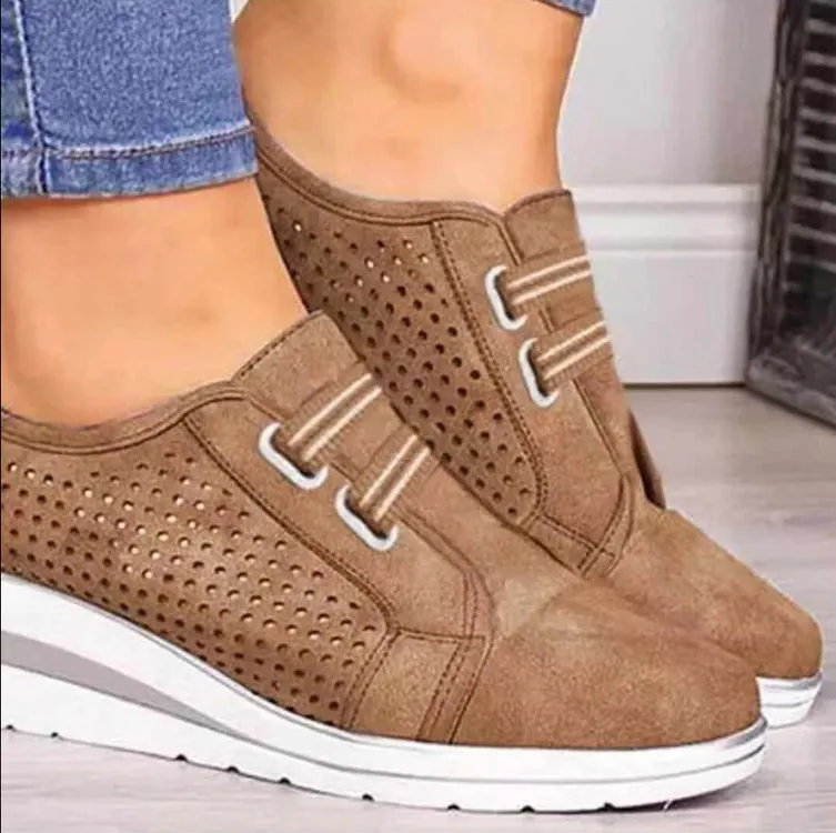 Women's Slip-On Wedge Sneakers - Breathable Fabric, Elastic Vamp, Comfortable Round Toe Design sold by Hensley London product image thumbnail 3
