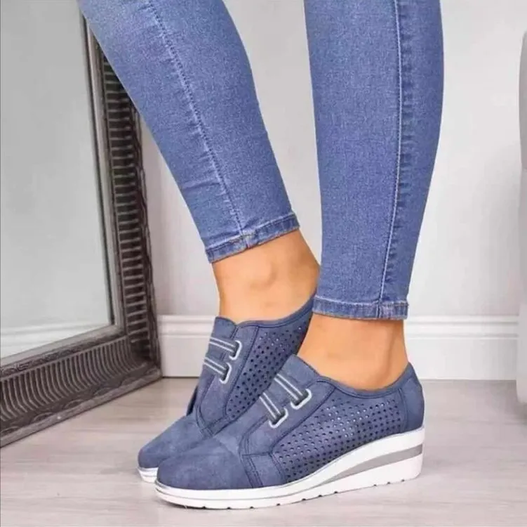 Women's Slip-On Wedge Sneakers - Breathable Fabric, Elastic Vamp, Comfortable Round Toe Design sold by Hensley London product image thumbnail 2