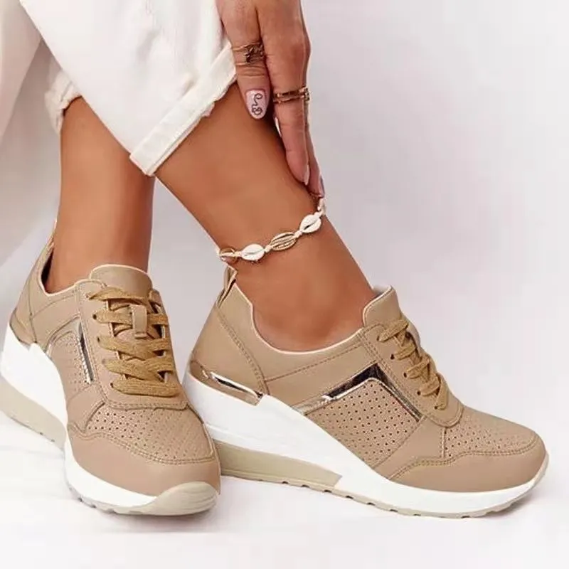 Women's Breathable Casual Sneakers with Platform Sole and Lace-Up Design sold by Hensley London