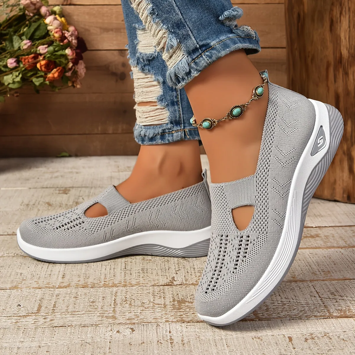 Women’s Breathable Knit Slip-On Sneakers with Cushioned Sole – Casual Low-Cut Design sold by Hensley London product image thumbnail 3