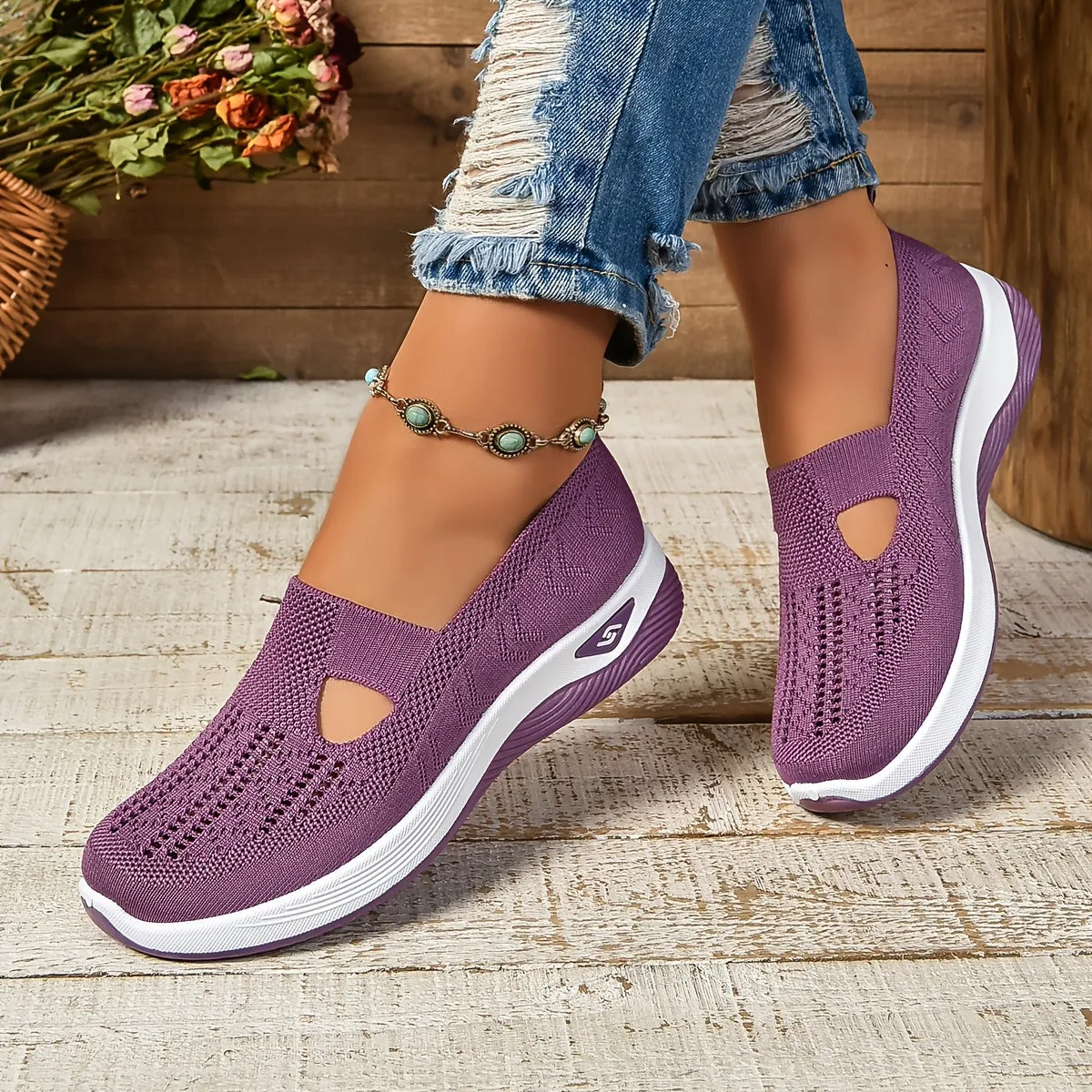 Women’s Breathable Knit Slip-On Sneakers with Cushioned Sole – Casual Low-Cut Design sold by Hensley London product image thumbnail 4
