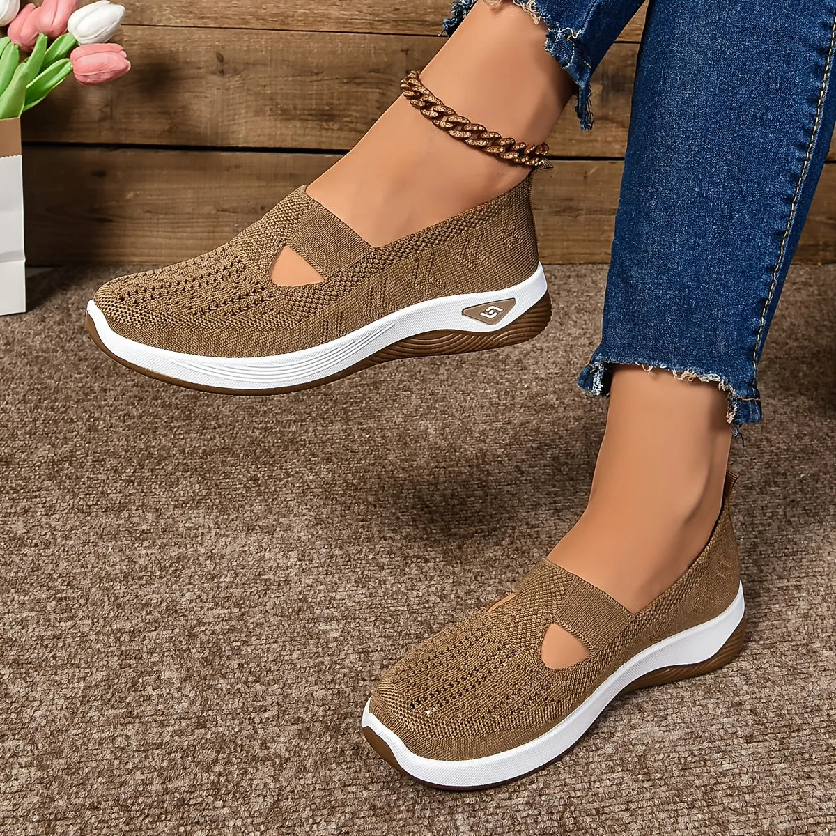 Women’s Breathable Knit Slip-On Sneakers with Cushioned Sole – Casual Low-Cut Design sold by Hensley London product image thumbnail 5