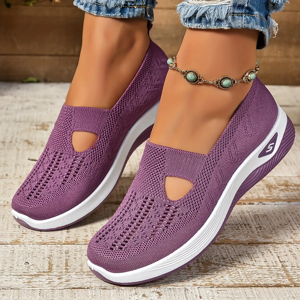 Women’s Breathable Knit Slip-On Sneakers with Cushioned Sole – Casual Low-Cut Design sold by Hensley London product image thumbnail 2