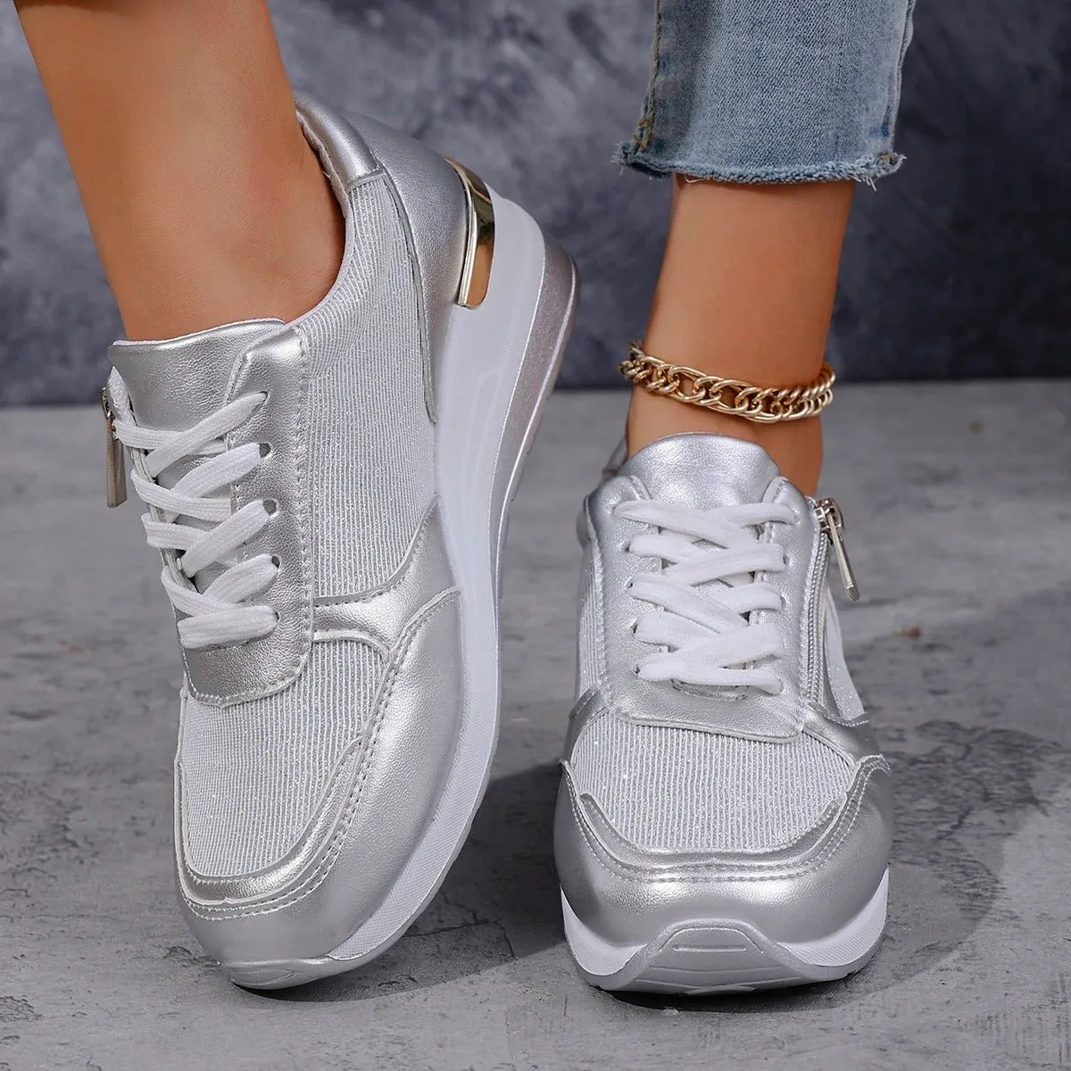 Women's Arch Support Sneakers with Breathable Textile and Side Zip Closure sold by Hensley London product image thumbnail 2
