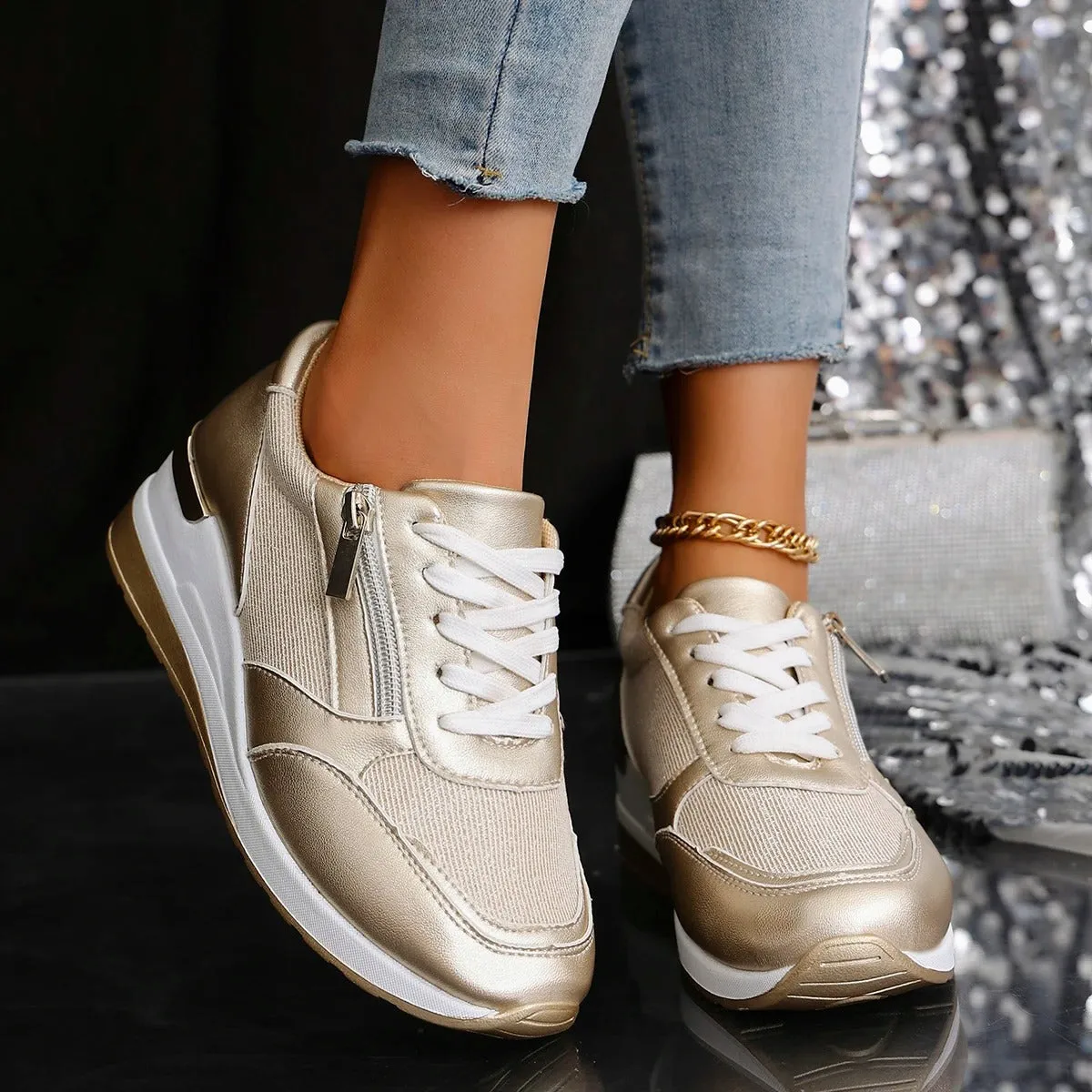 Women's Arch Support Sneakers with Breathable Textile and Side Zip Closure sold by Hensley London product image thumbnail 3