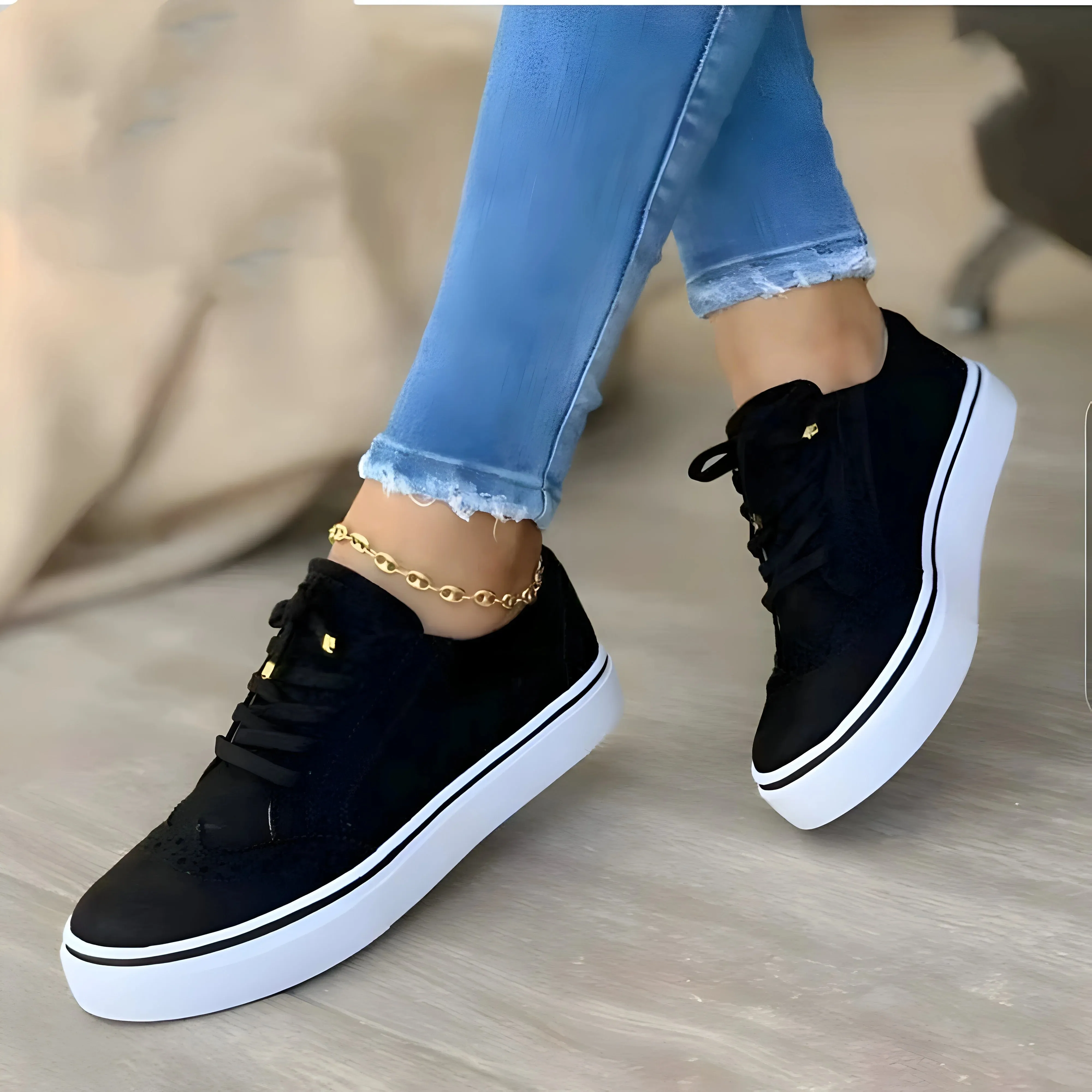 Women's Lace-Up Sneakers with Supportive Fit and Platform Sole for Casual Comfort sold by Hensley London