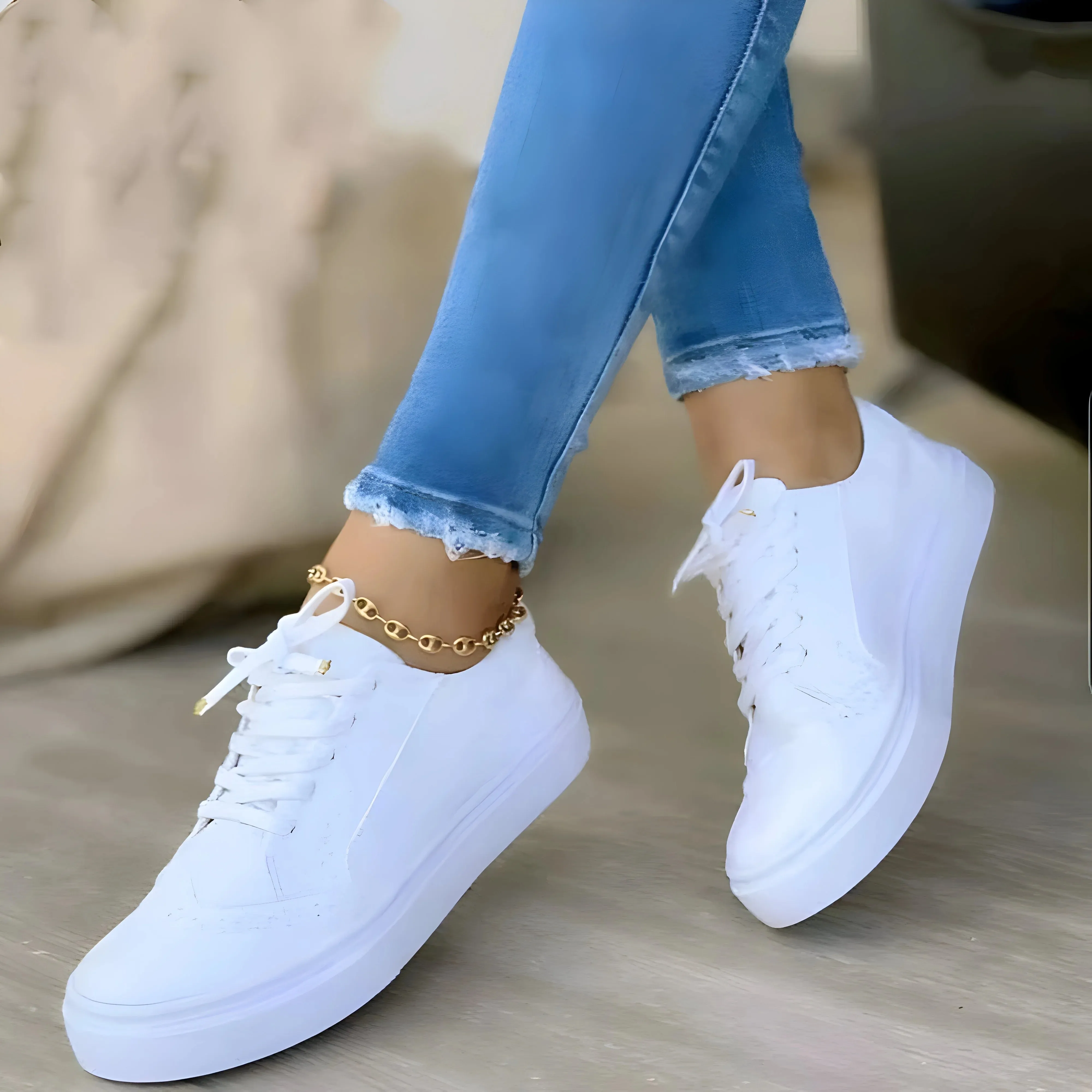 Women's Lace-Up Sneakers with Supportive Fit and Platform Sole for Casual Comfort sold by Hensley London product image thumbnail 2