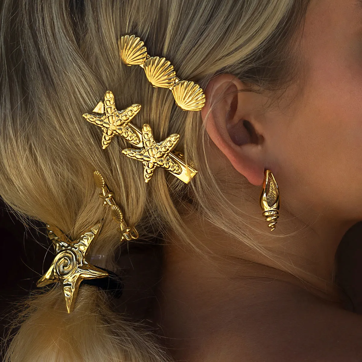 Tropical Starfish Gold Hair Clip – Hypoallergenic and Waterproof Accessory for Beachside Charm sold by Hensley London product image thumbnail 2