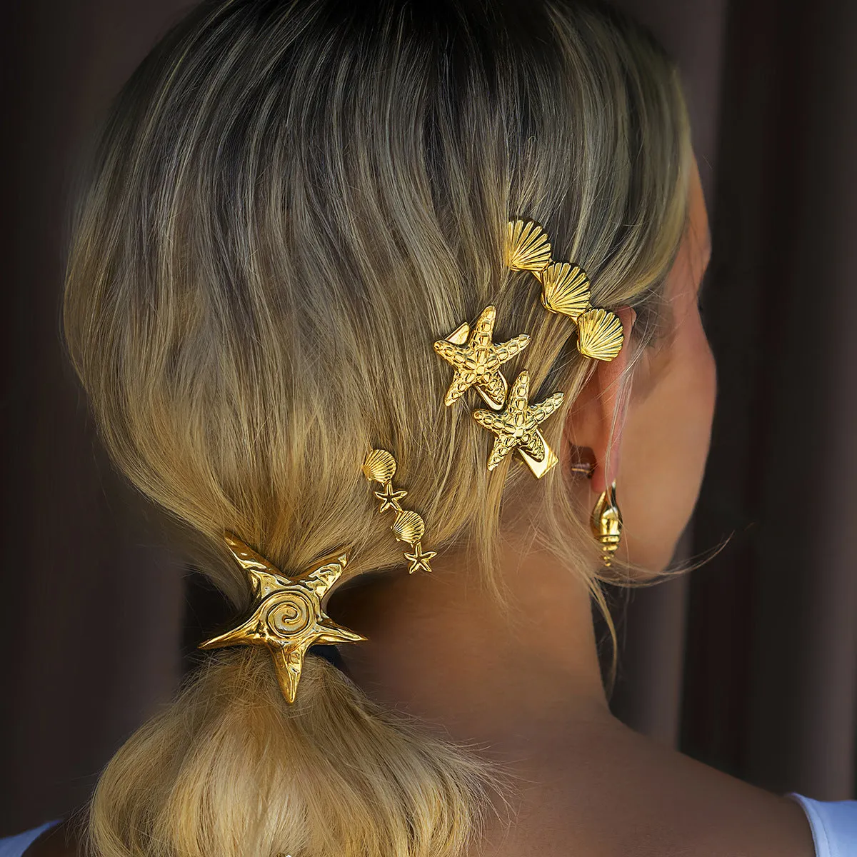 Tropical Starfish Gold Hair Clip – Hypoallergenic and Waterproof Accessory for Beachside Charm sold by Hensley London