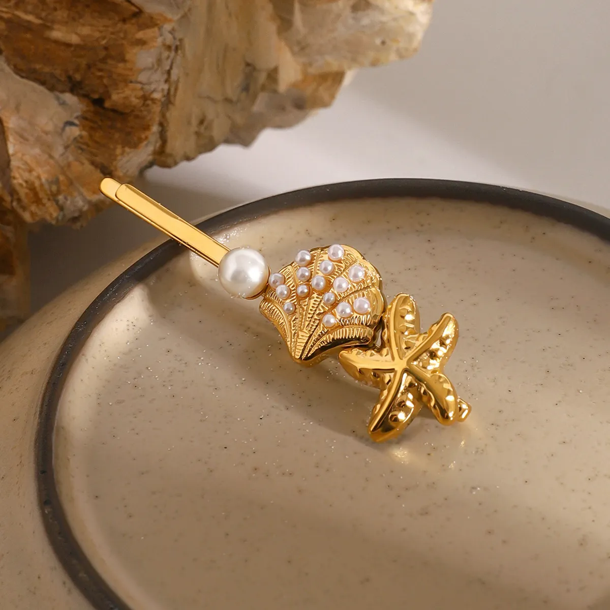 Ios Pearl French Hair Pin with Starfish and Shell Design – Hypoallergenic and Waterproof Accessory sold by Hensley London product image thumbnail 3