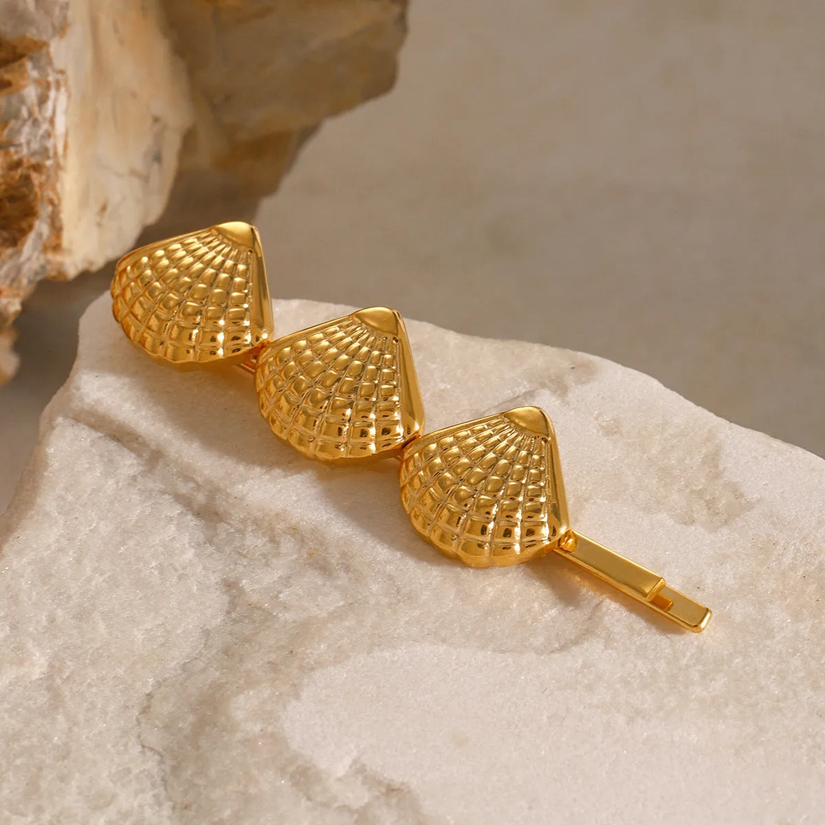 Coastal Seashells Gold French Hair Pin – Hypoallergenic, Waterproof, and Eco-Friendly sold by Hensley London product image thumbnail 5