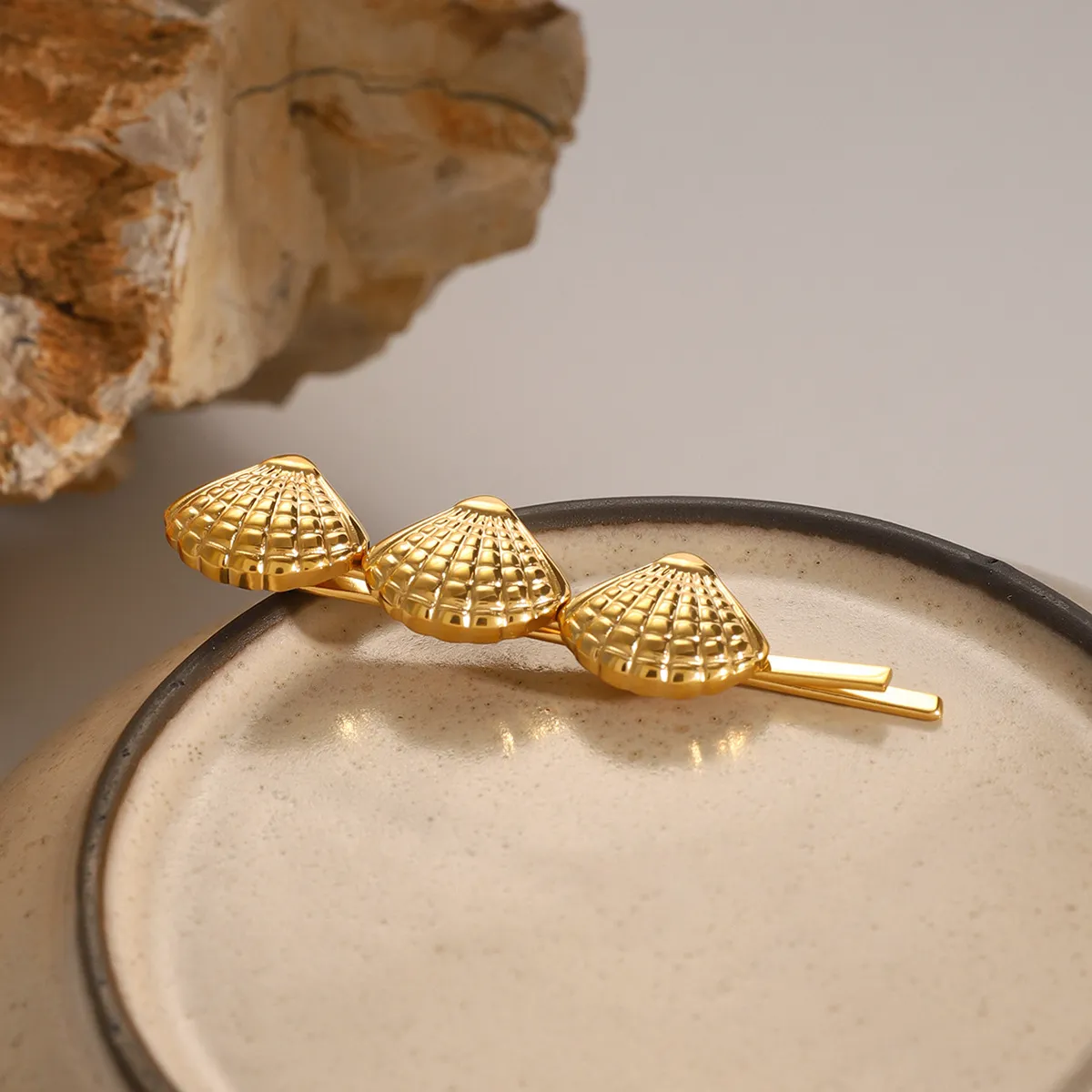 Coastal Seashells Gold French Hair Pin – Hypoallergenic, Waterproof, and Eco-Friendly sold by Hensley London product image thumbnail 4