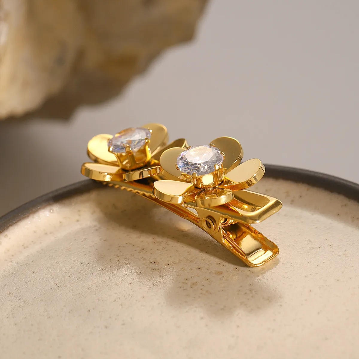 Elegant Diamond Petal Hair Clip with Gold Petals – Hypoallergenic Design for Women, Eco-Friendly and Durable sold by Hensley London product image thumbnail 4