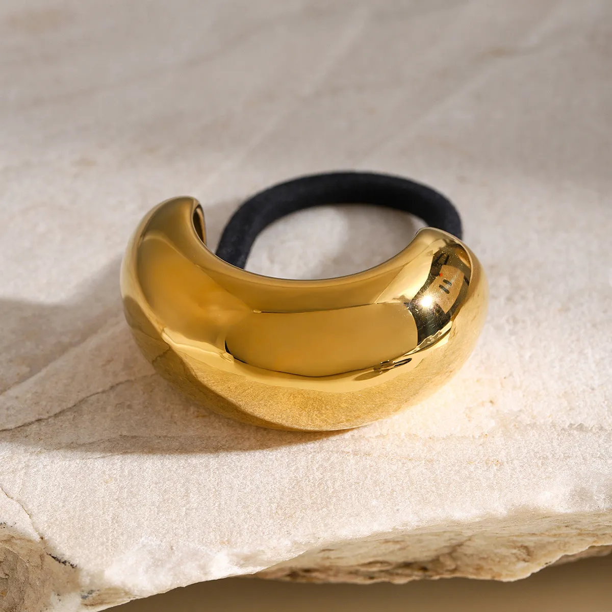 Jumbo Arch Pony Cuff – Gold Stainless Steel Hair Accessory for Chic Hairstyles sold by Hensley London