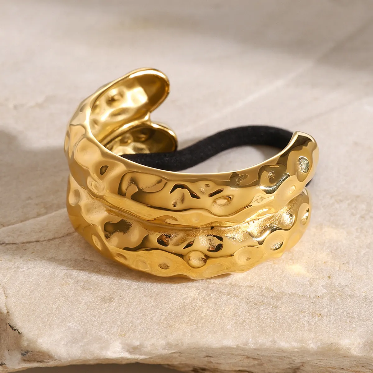 Double Hammered Arch Pony Cuff – Hypoallergenic 18k Gold-Plated Hair Accessory sold by Hensley London product image thumbnail 4
