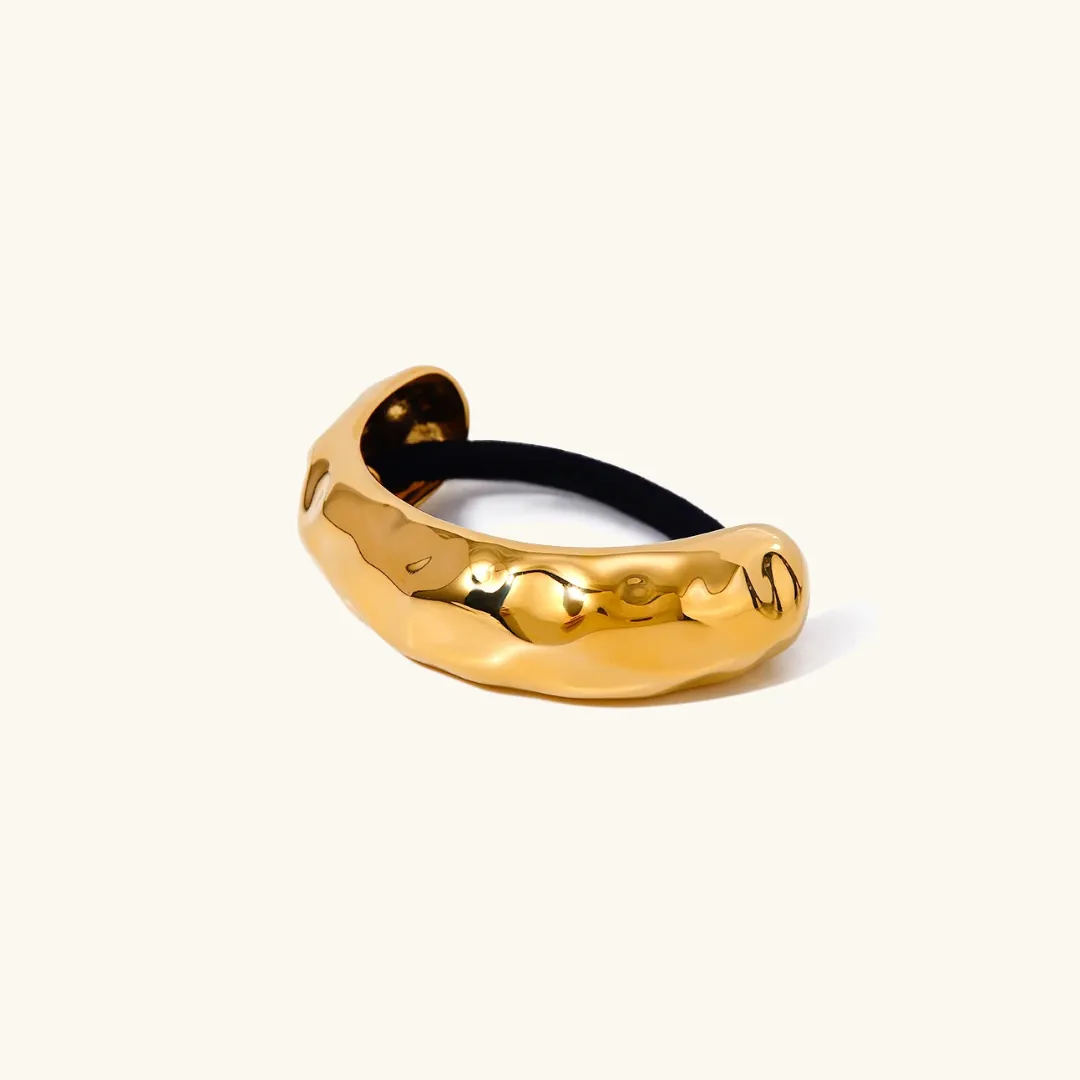 Hammered Arch Pony Cuff - Hypoallergenic 18k Gold Hair Accessory for Elegant Hairstyles sold by Hensley London product image thumbnail 2