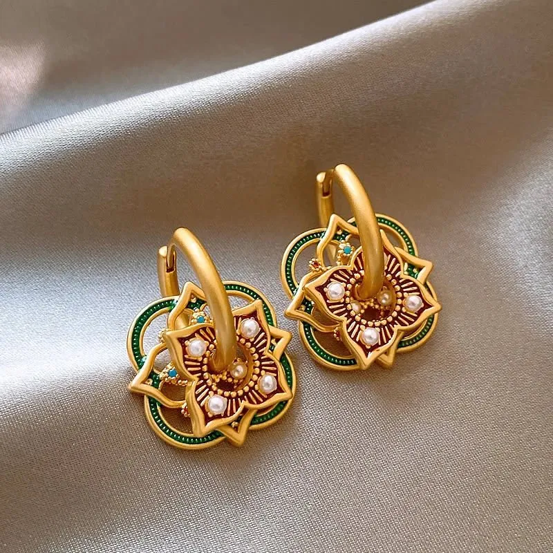 Geometric Jhumka Earrings for Women – Lightweight Stainless Steel and Copper Festive Jewelry sold by Hensley London