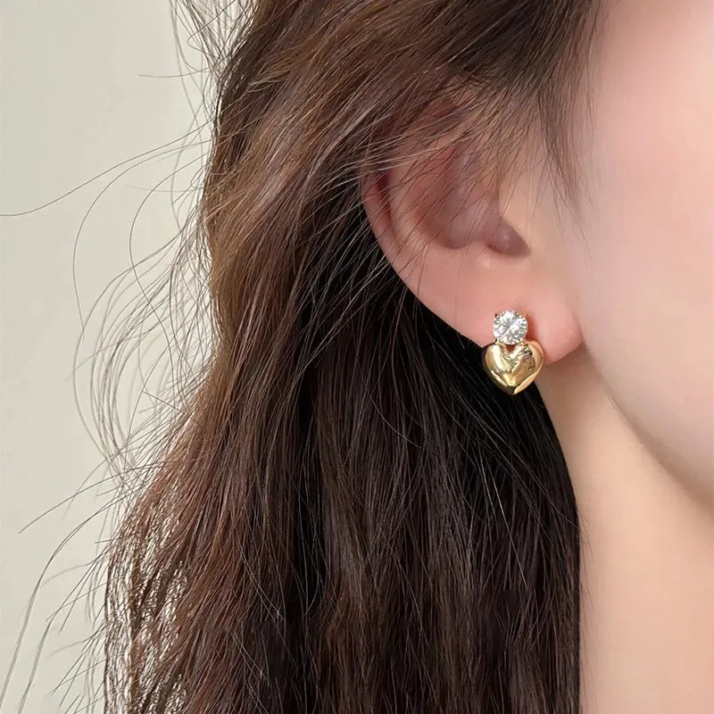 Dainty Heart Stud Earrings for Women with Diamond Accents – Gold and Silver Options, Elegant Design for Casual and Formal Wear sold by Hensley London