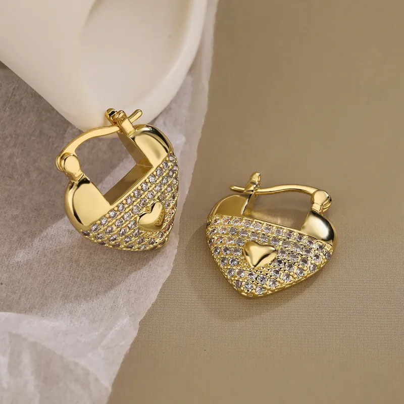 Heart-Shaped Diamond Earrings for Women – Elegant Gold-Filled Design with Sparkling Zircons sold by Hensley London
