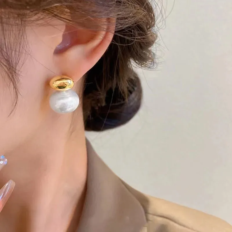 Elegant Gold Accented Pearl Stud Earrings – Timeless Design for Any Occasion sold by Hensley London product image thumbnail 2