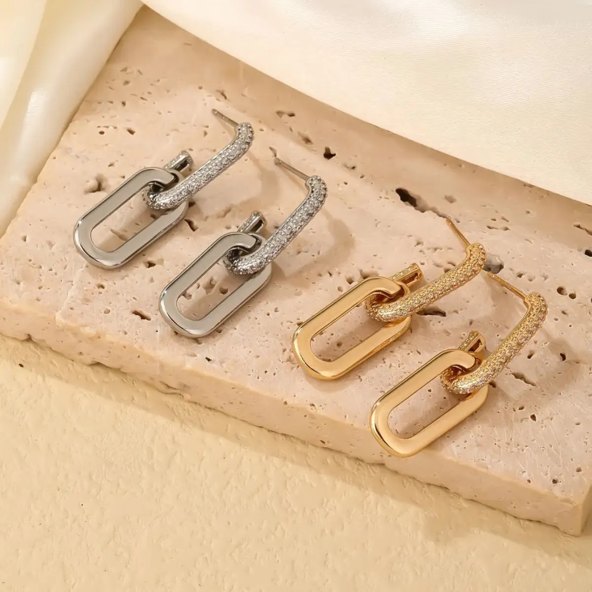 Dainty Loop Deluxe Earrings with Cubic Zirconia – Gold, Silver, and Rose Gold Options sold by Hensley London product image thumbnail 4