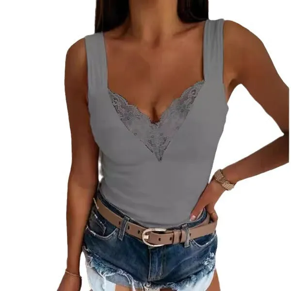 Women's Fitted Sleeveless Lace V-Neck Top – Lightweight Casual Summer Wear sold by Hensley London product image thumbnail 2