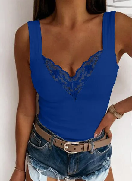 Women's Fitted Sleeveless Lace V-Neck Top – Lightweight Casual Summer Wear sold by Hensley London product image thumbnail 4