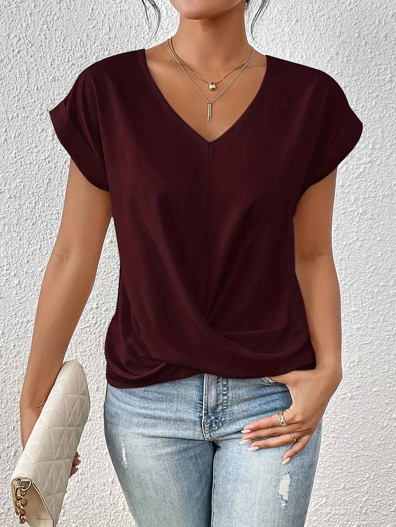 V-Neck Draped Front Blouse for Women – Soft Polyester Blend, Casual and Office Wear sold by Hensley London product image thumbnail 3