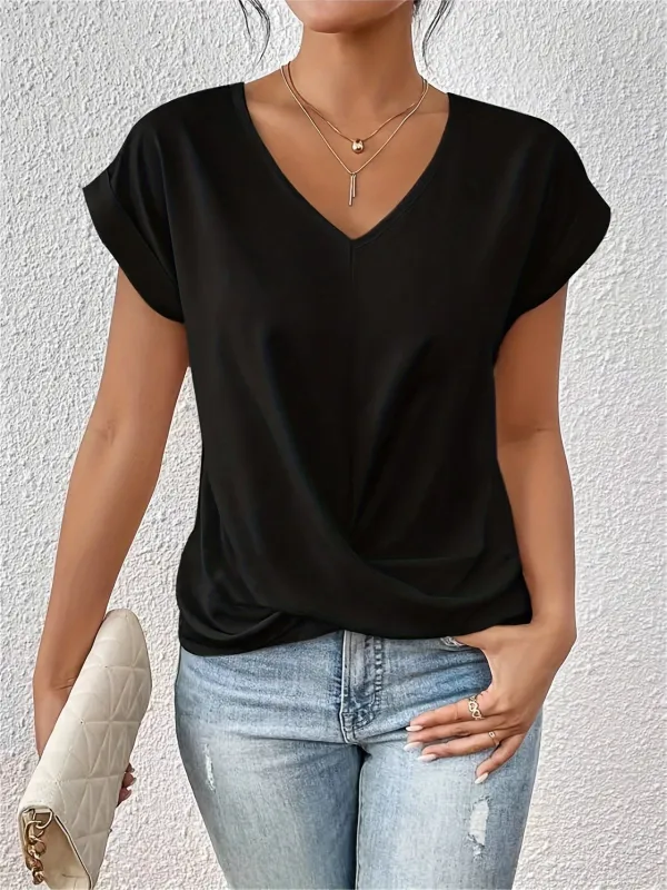 V-Neck Draped Front Blouse for Women – Soft Polyester Blend, Casual and Office Wear sold by Hensley London