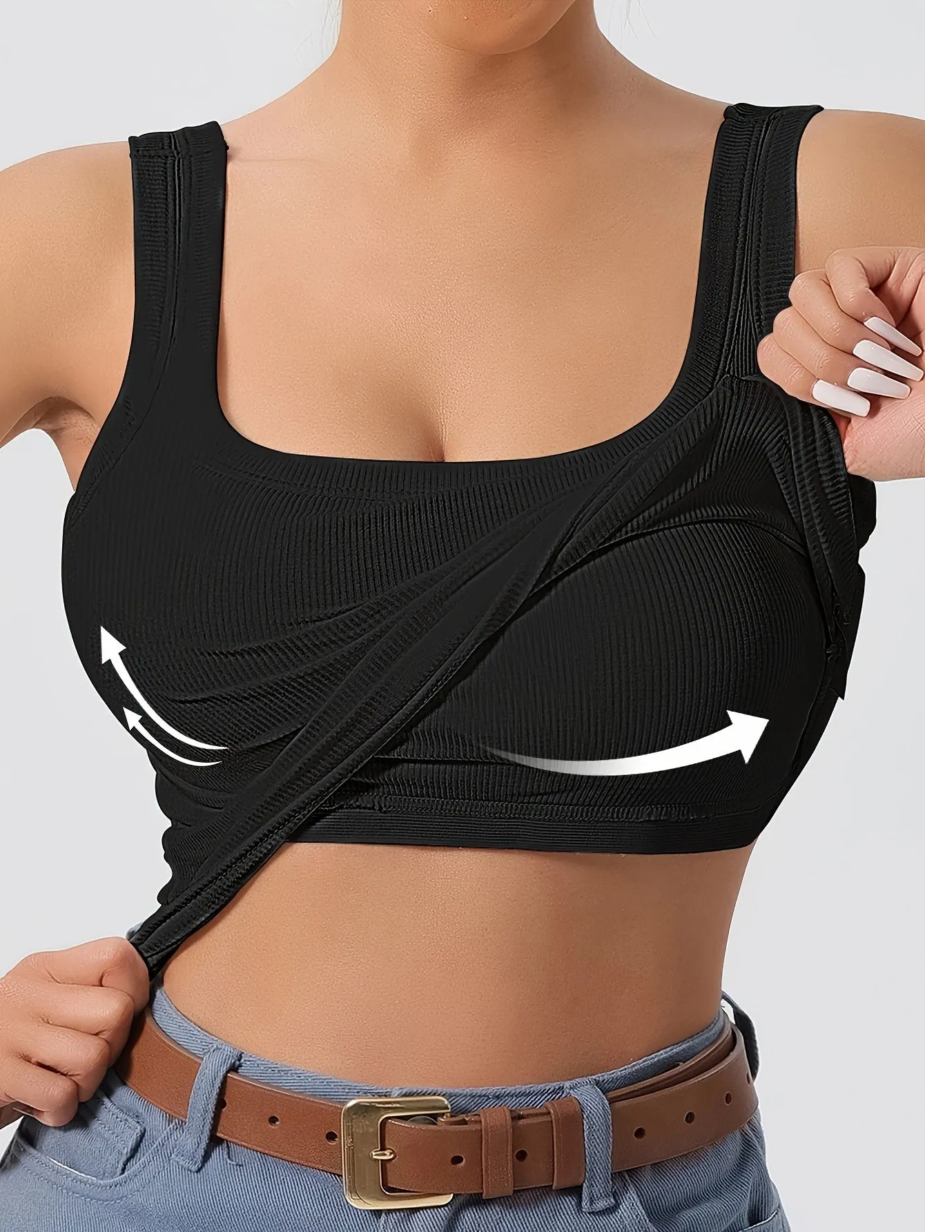 Ribbed Crop Tank Top with Built-in Support for Women – Comfortable and Stylish sold by Hensley London product image thumbnail 4