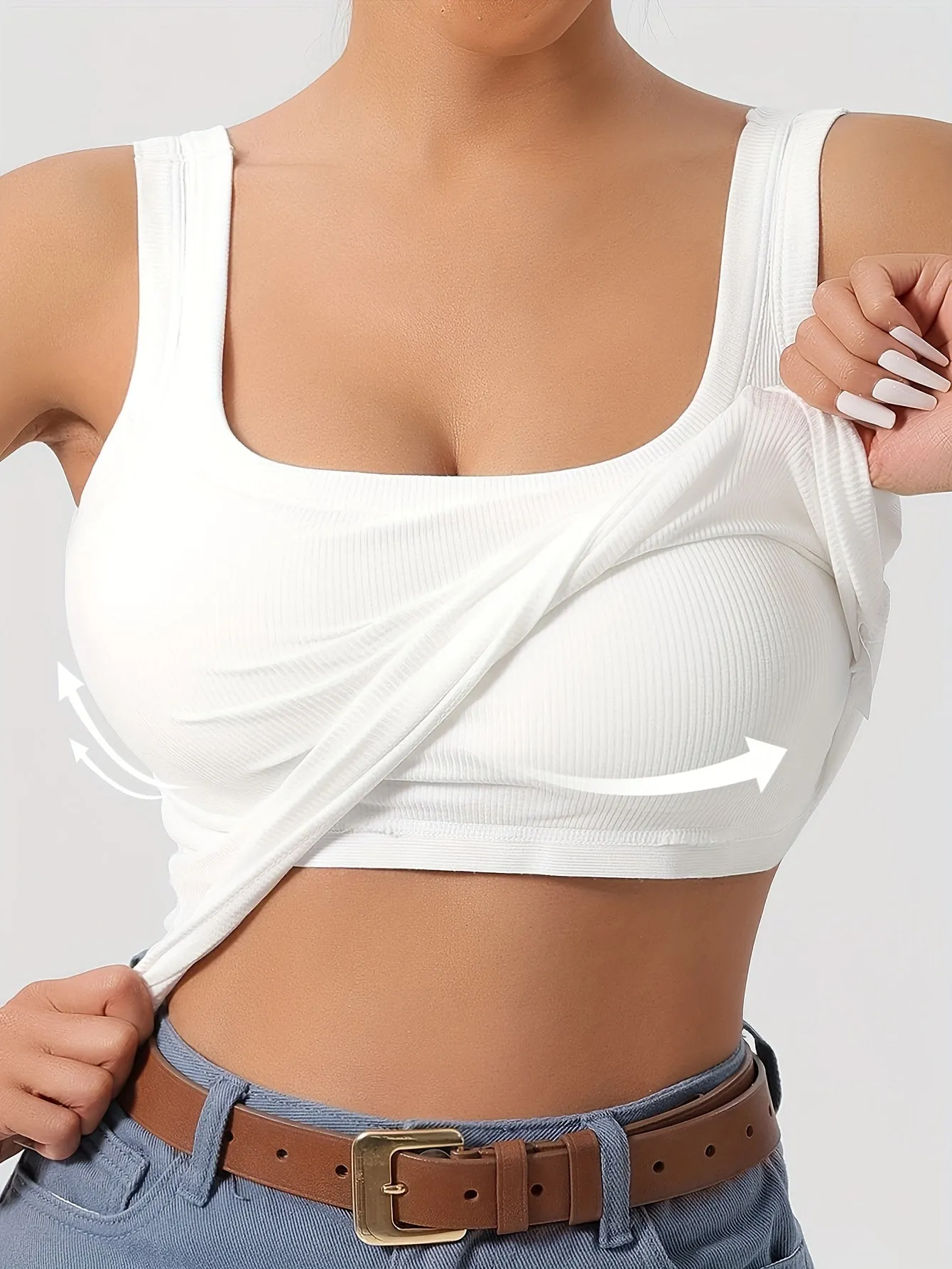 Ribbed Crop Tank Top with Built-in Support for Women – Comfortable and Stylish sold by Hensley London product image thumbnail 2