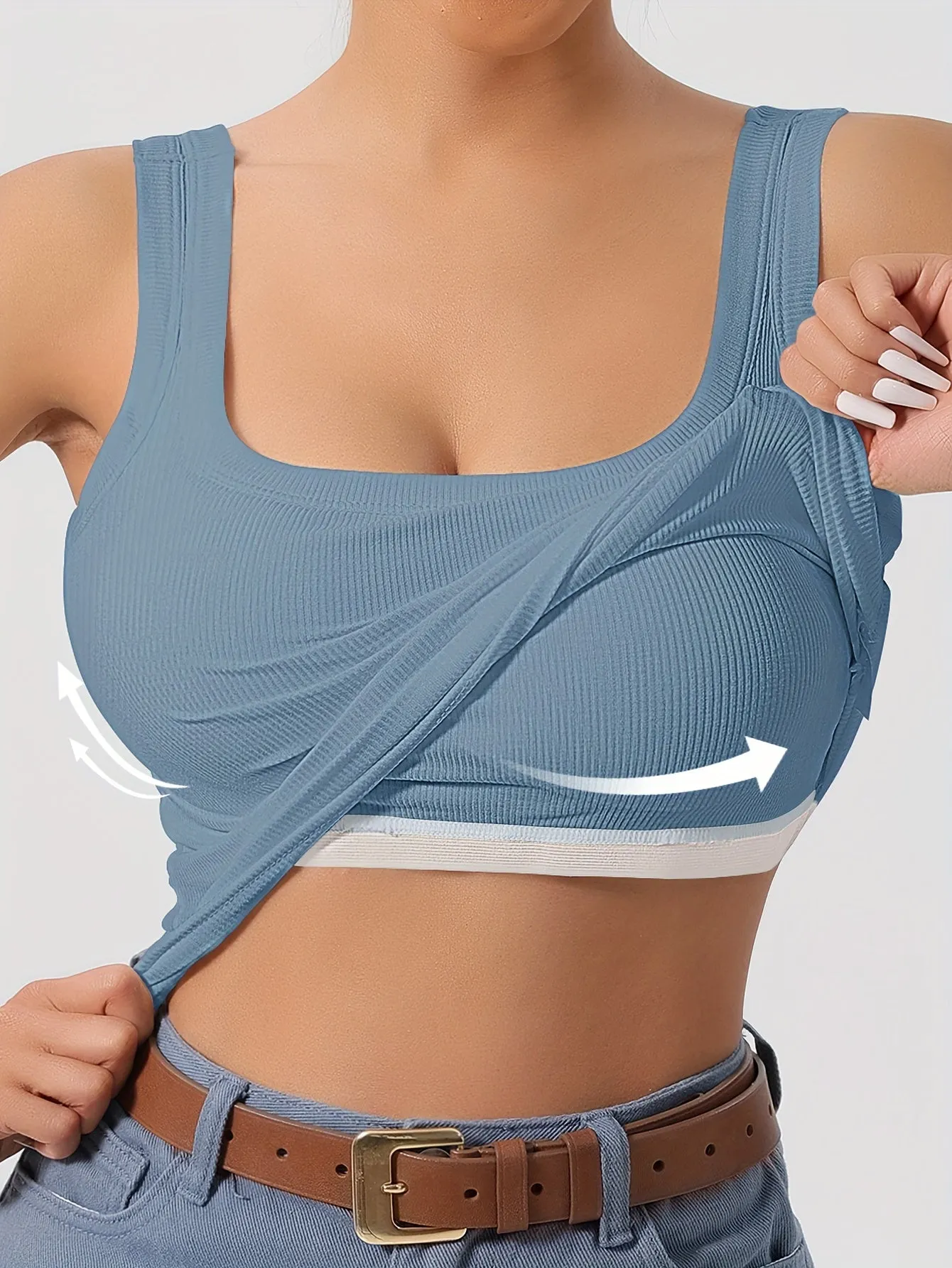 Ribbed Crop Tank Top with Built-in Support for Women – Comfortable and Stylish sold by Hensley London product image thumbnail 3