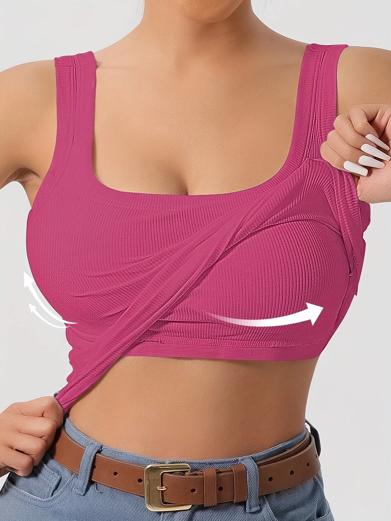 Ribbed Crop Tank Top with Built-in Support for Women – Comfortable and Stylish sold by Hensley London product image thumbnail 5