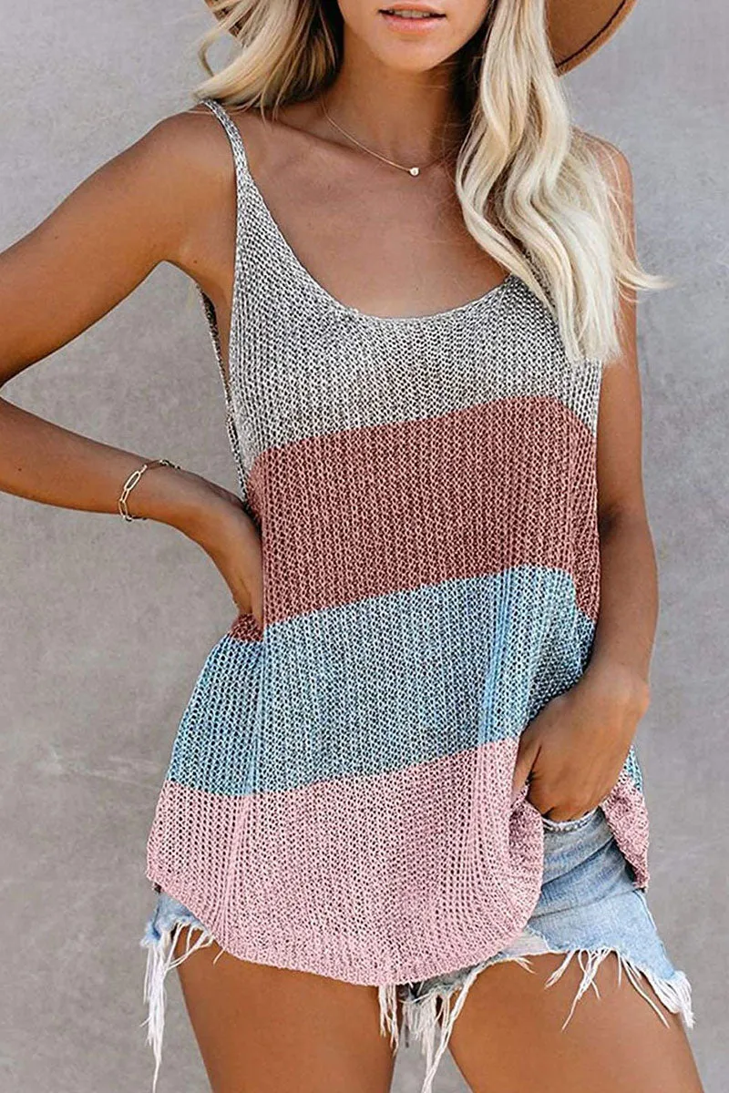 Women's Striped U-Neck Sleeveless Crop Top – Lightweight Tank Top for Summer Casual Outings sold by Hensley London